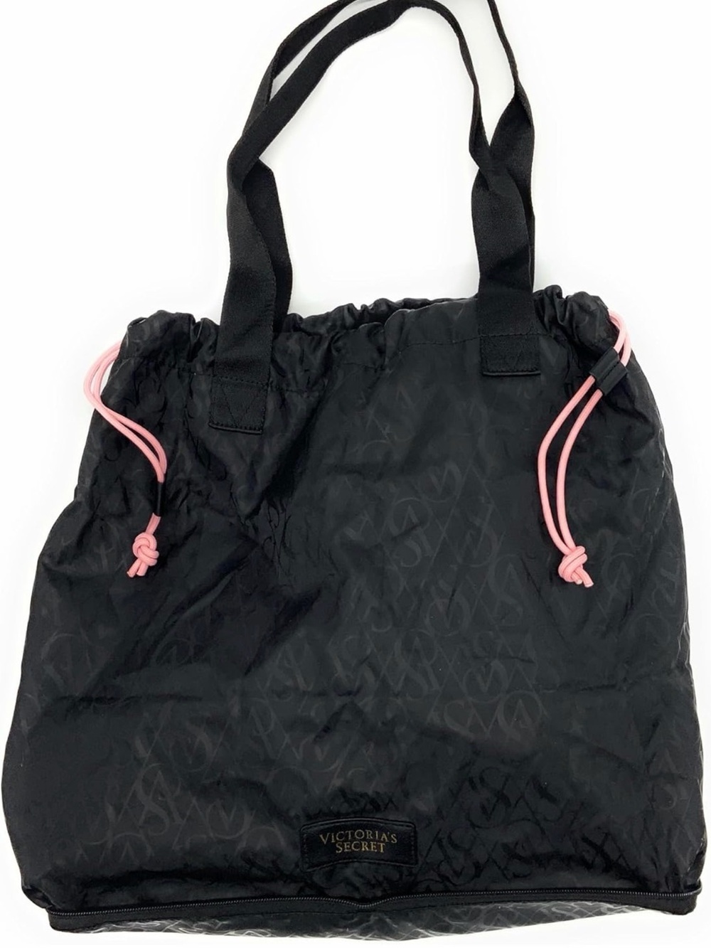 Victoria's Secret Packable Duffle Tote Bag, Black Subtle Logo NWT